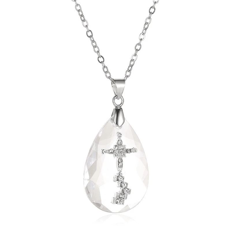 Crystal Teardrop Cross Necklace